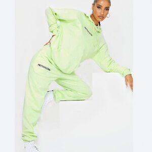 PrettyLittleThing Lime Embroidered Slogan Joggers
